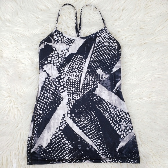 Luluemon Power Y Tank Top Static Mist Black White Racerback SZ 4 - Picture 1 of 3